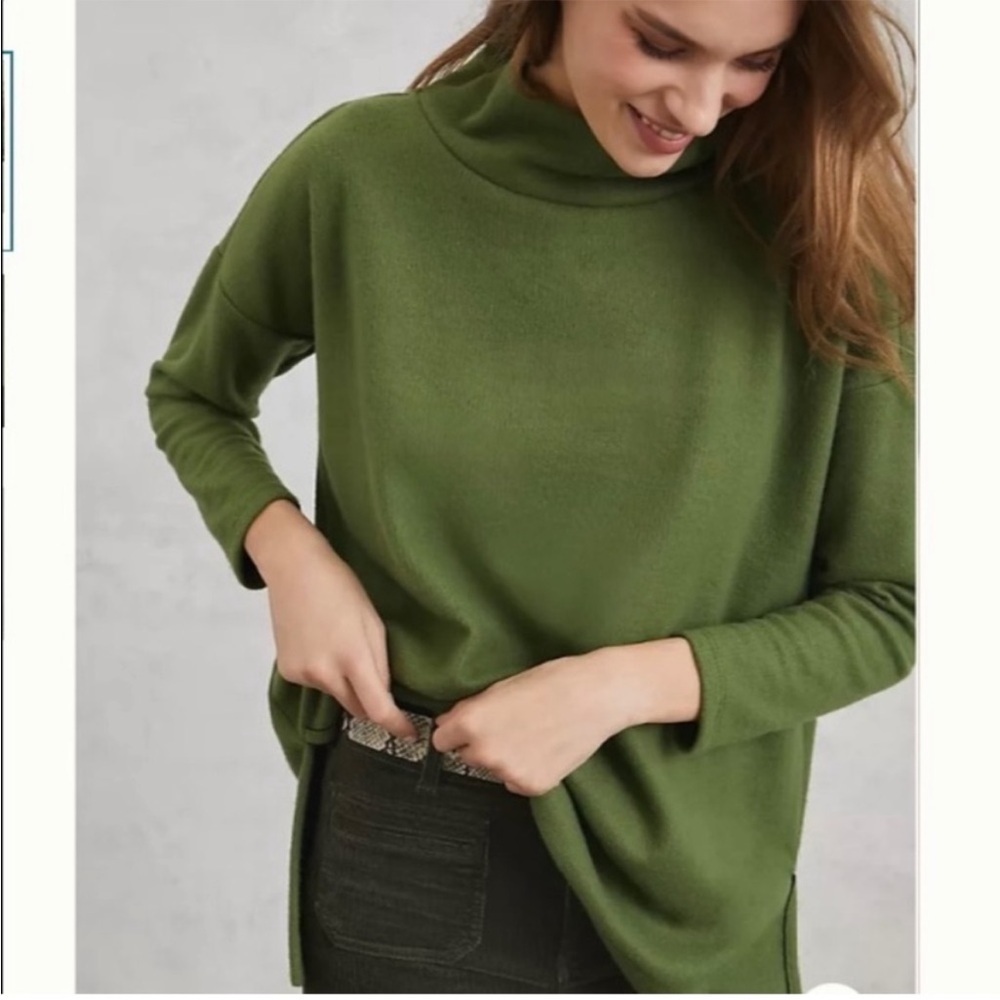 Anthropologie Teresa ribbed Mockneck Sweater Tunic olive green Top Shirt Sz S